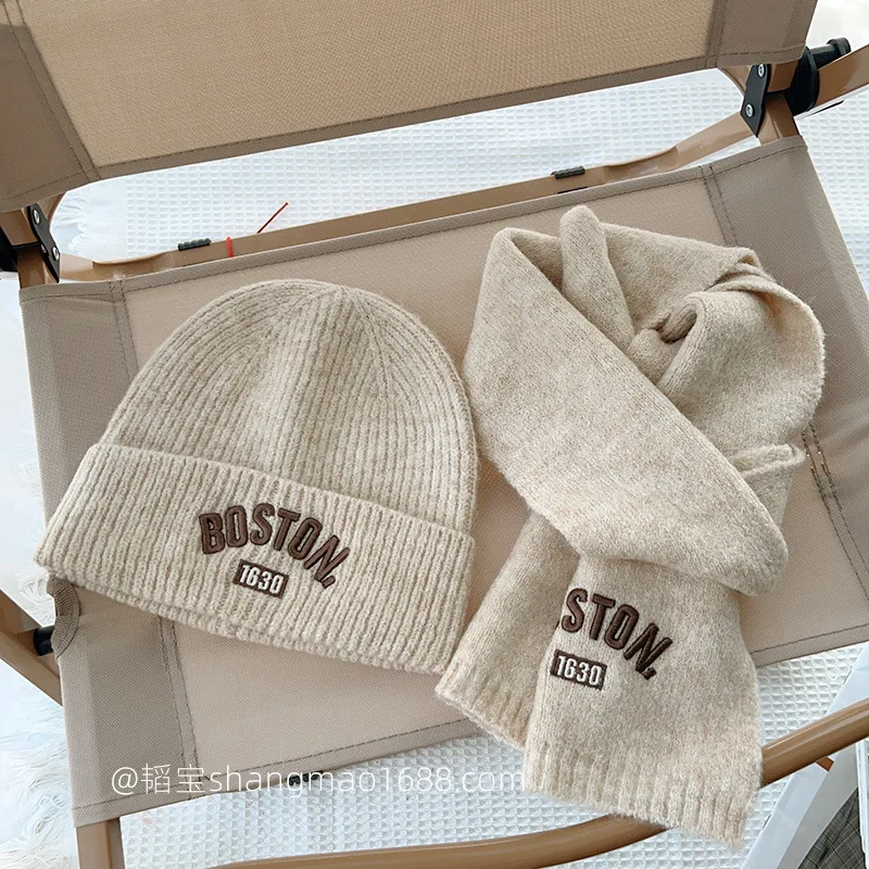 Korean Style Children Hat Scarf Set 2 Piece Solid Color Embroidered Letters Unisex Warm Baby Winter Autumn Versatile​​