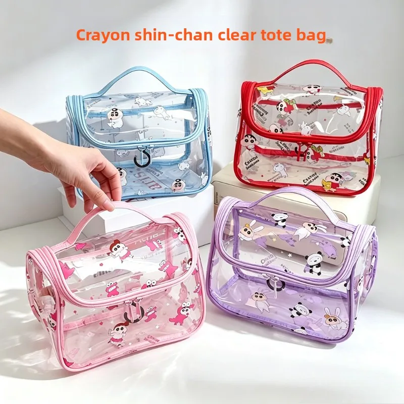 Crayon Shin-chan Cartoon Cosmetic Bag Kawaii Print Transparent Portable Travel Wash Storage Bag Animation Peripheral Wholesale