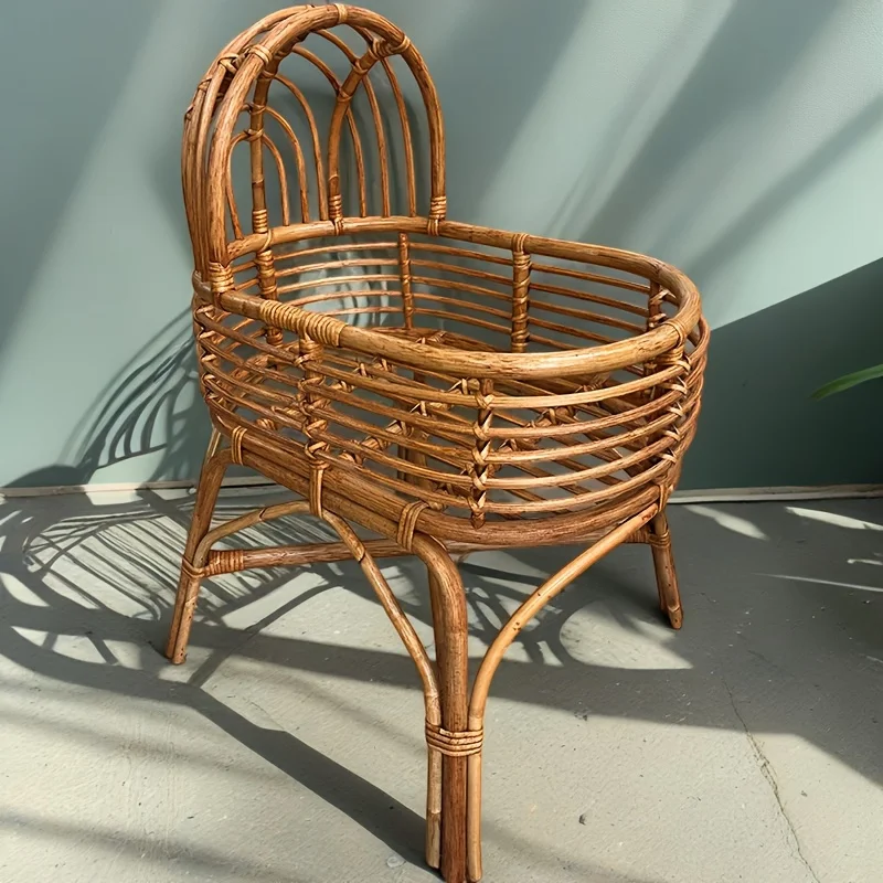 Large Size Twins Bed Baby Crib Newborn Photography Props Vintage Handmade Rattan Wooden Chair Photos Sofa Accessories