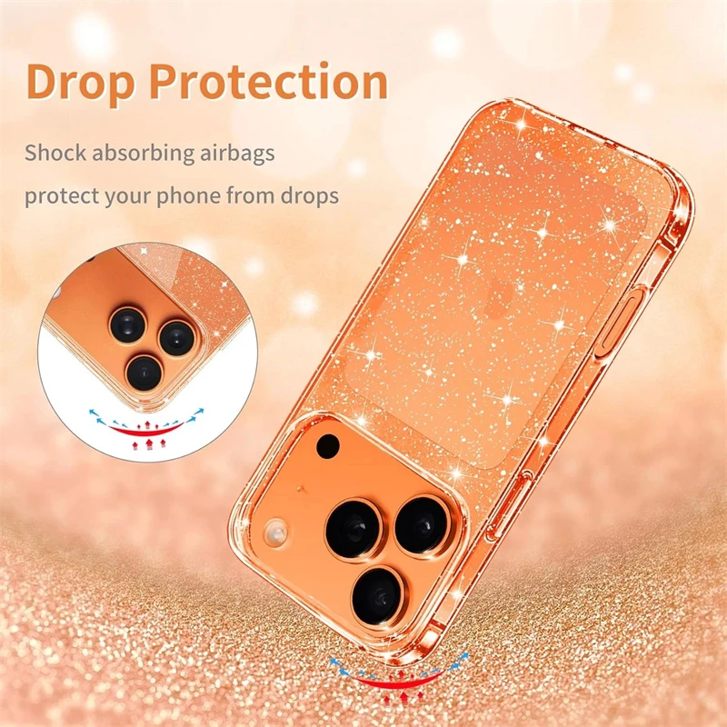 Funda suave transparente con brillantina para iPhone 17 Air 16 15 14 13 12 Pro Max Plus 17Pro 16Pro 15Pro, para mujer, con borde protector 3