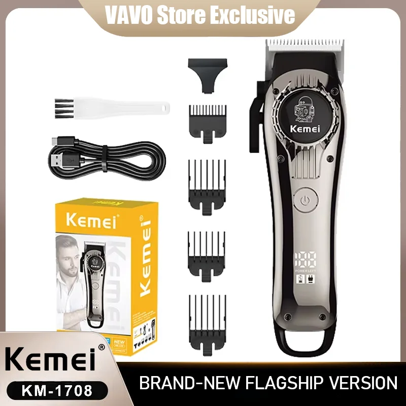 

Kemei KM-1708 Professional Electric Barber Hair Clipper Rechargeable Hair Trimmer Beard Razor Cordless Men Hair Cutting Machine