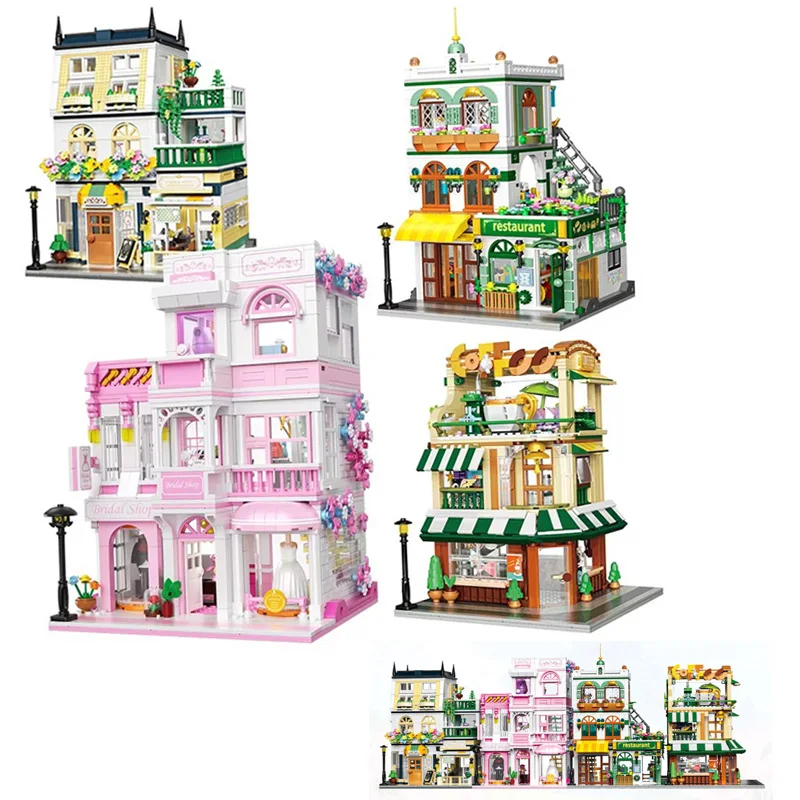 Blocos de Montar Criativos para Hotel, Restaurante e Salão, Brinquedos Educativos DIY para Crianças, Presentes para Meninos