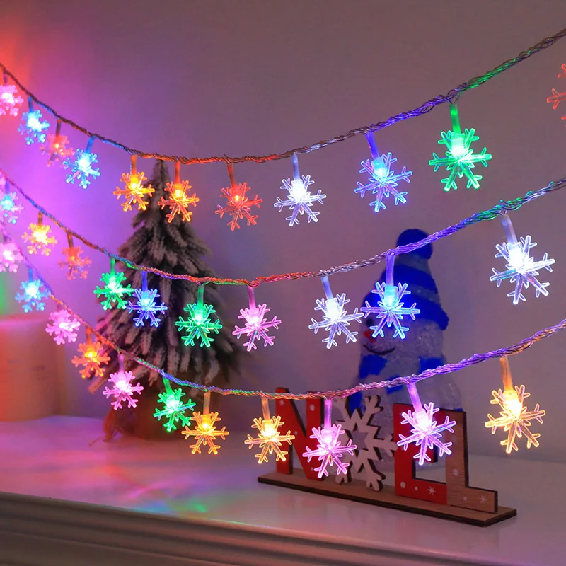 Battery Operated LED Snowflake String Lights Bedroom Indoors Garden Christmas Tree Decoration Ambient Lamps Xmas