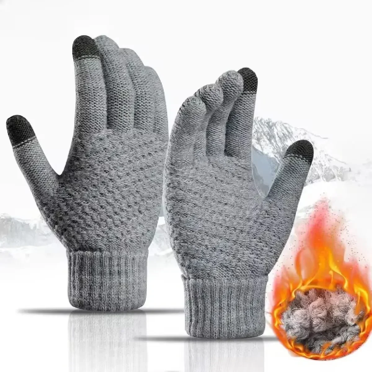 Men Women Warm Winter Touch Screen Gloves Stretch Classical Knit Mittens Wool Full Finger Outdoor Cycling Driving Female