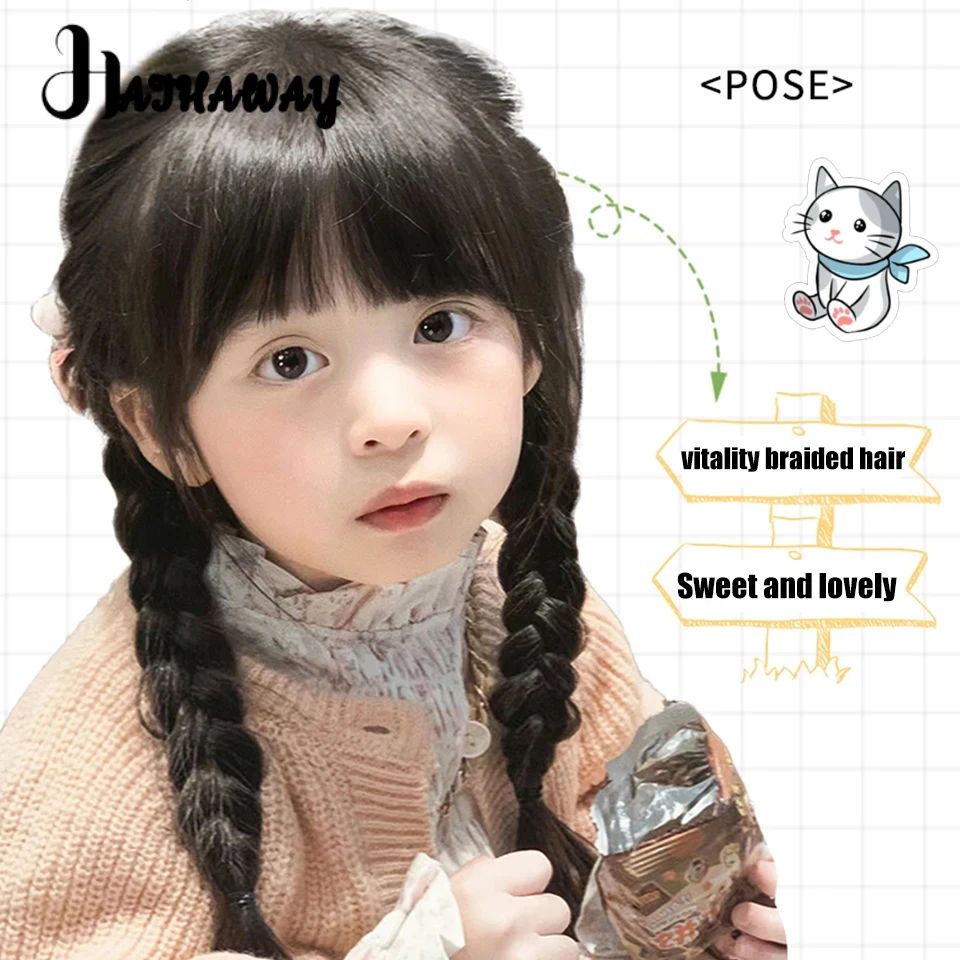 16 Inch Braided Hair Children's Long Straight Hair Synthetic Sweet And Lovely Fluffy Ponytails A Pair Of Natural Boxing Braids