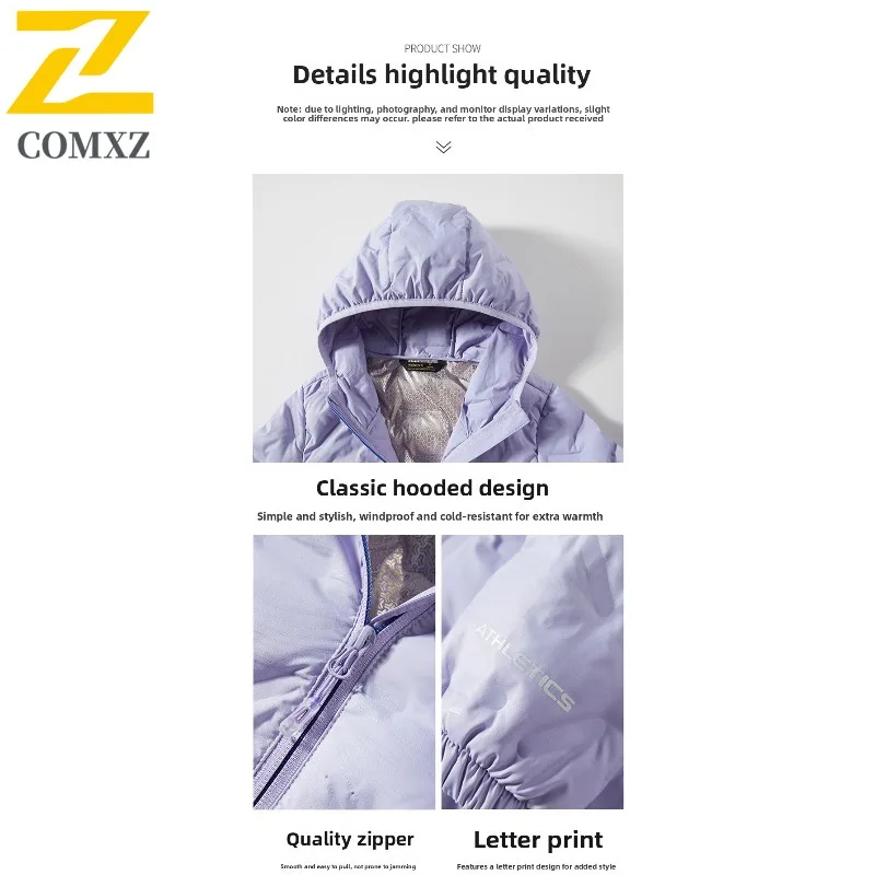 COMXZ 2025 للجنسين أسفل سترة الرجال النساء فضفاضة تناسب خفيفة الوزن معطف الموضة عيد ميلاد ملء الجرافين التدفئة مقنعين سترة شتاء دافئ #6