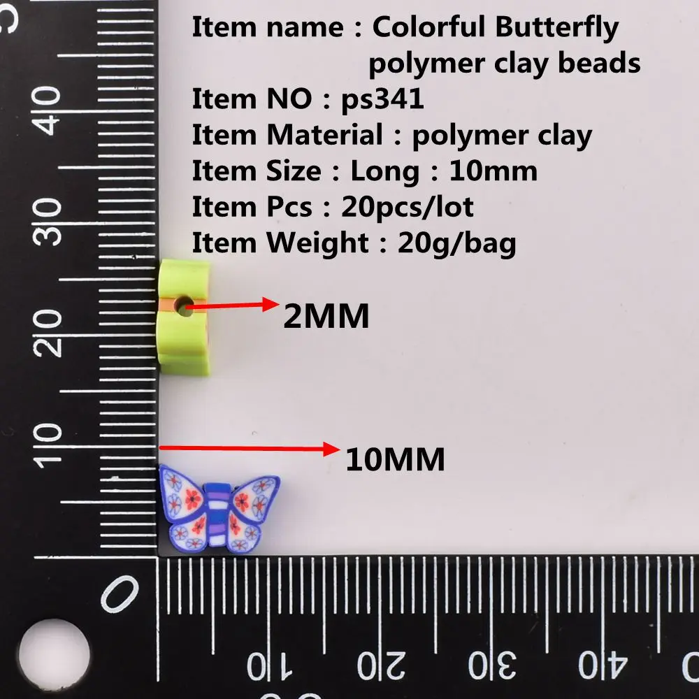 20pcs/lot Perforated Colorful Butterfly polymer clay  DIY Fashion Accessories polymer clay beads for Jewelry Making