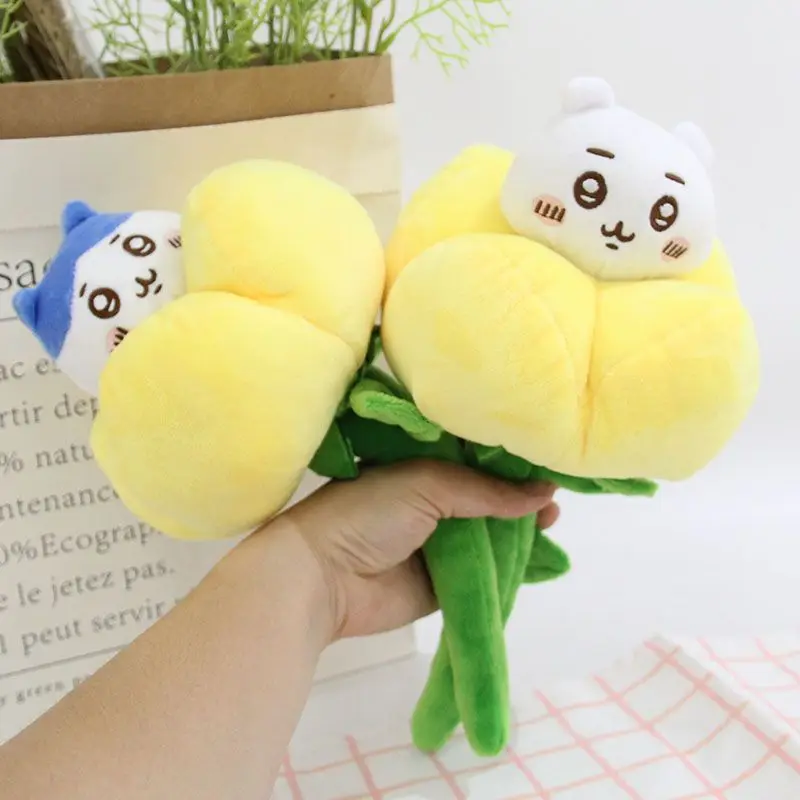 Chiikawa Hachiware Usagi Yellow Flower Dress Up Long Stem Modeling Plush Stuffed Toy Vase Ornaments Cute Birthday Gift Couple