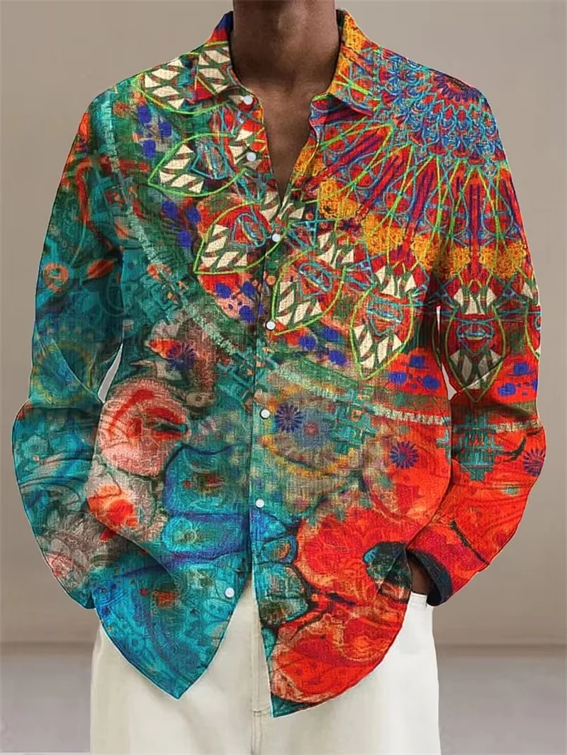 

Мужская гавайская рубашка, летняя повседневная рубашка с длинным рукавом, свободный крой, дышащий топ для пляжного отдыха, воздушная мода