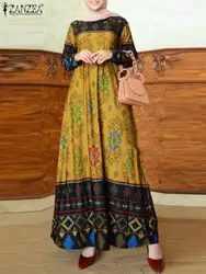 Spring Floral Printed Sundress 2024 ZANZEA Women Vintage Long Sleeve Muslim Abaya Maxi Dress Bohemian Holiday Vestido Robe Femme