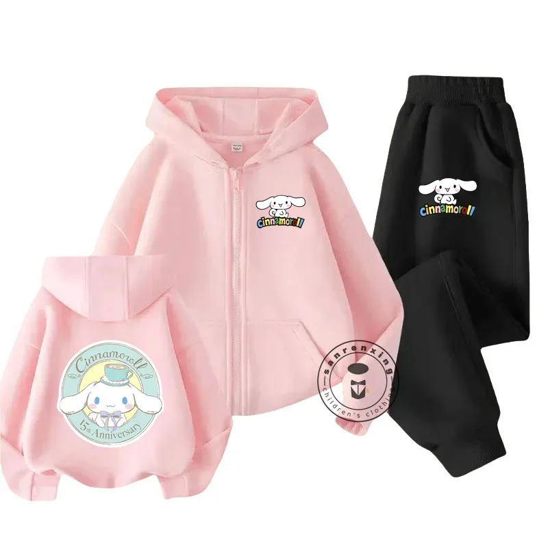 Cinnamoroll Anime Printed Boys and Girls Hoodies Hoodies Zipper Set Casual Sports Fashion Top Pants 3-14 Years Old