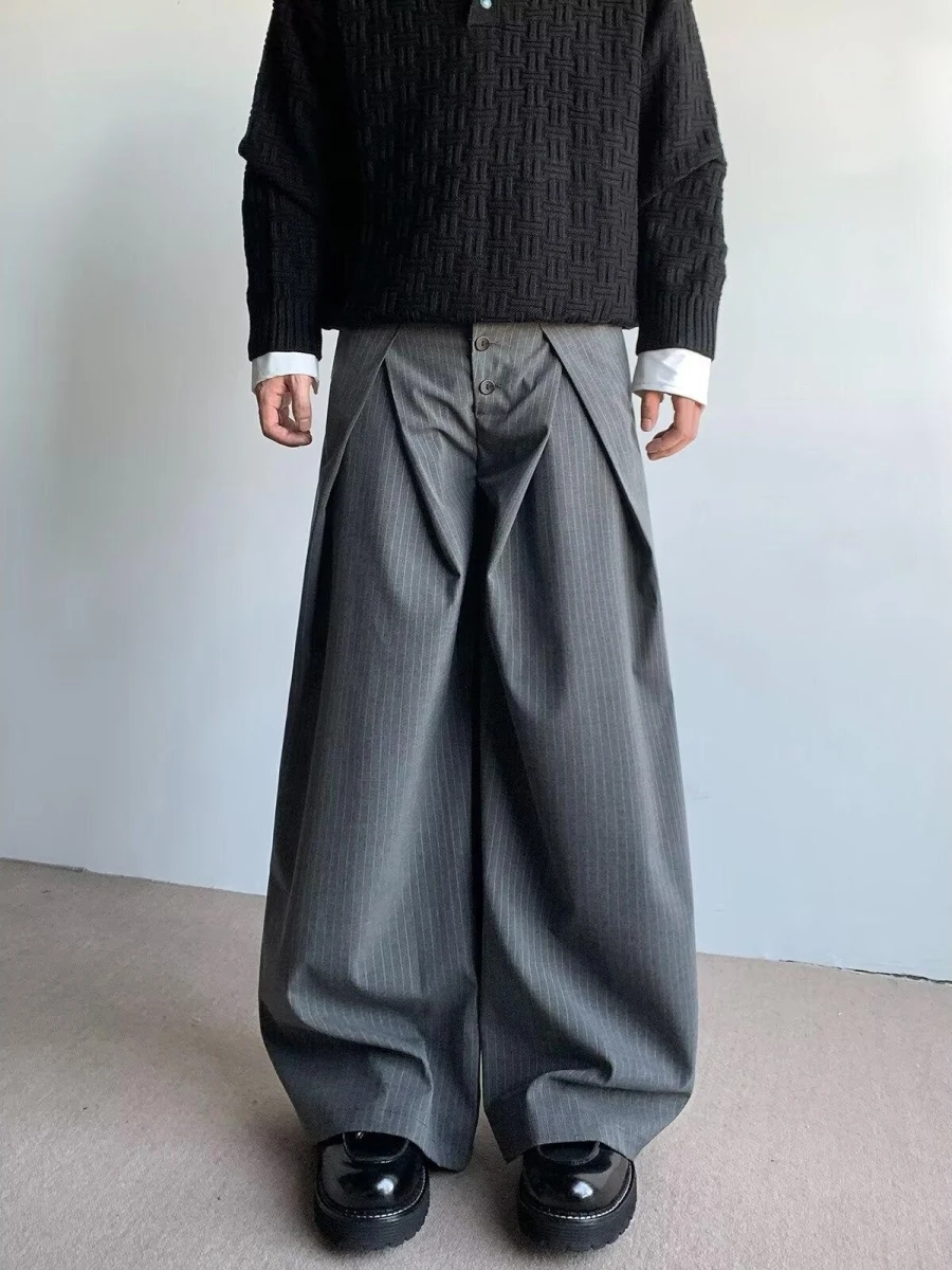 

ay Wide Leg Casual Men's Suit Pants Spring New Sle Japanese Feel Drapey Straight Leg Slimming High-End Look Long Trousers