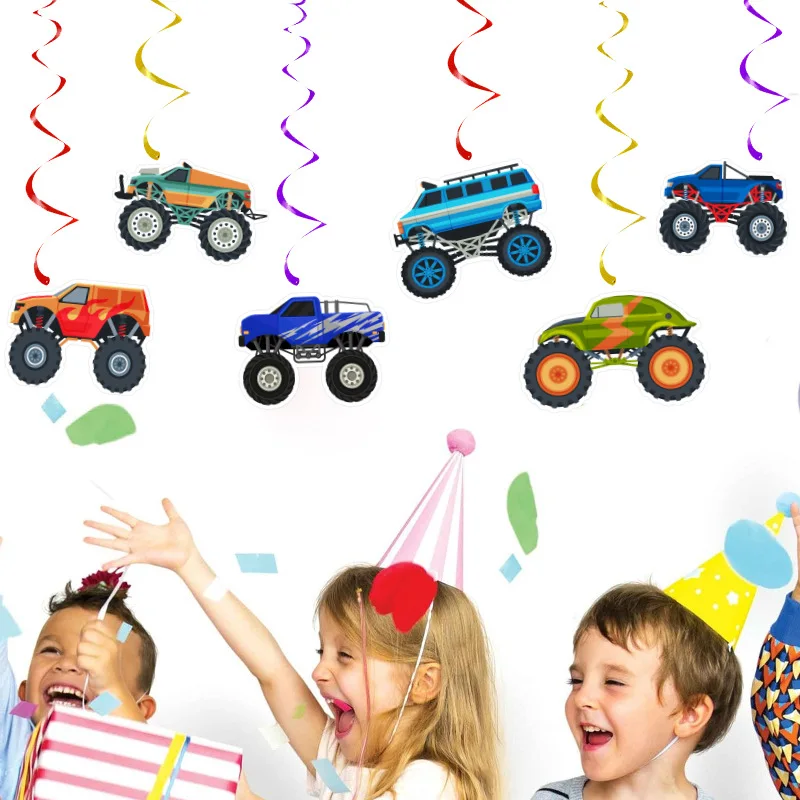Monster Truck Party Dekorationsbanner Monster Truck Happy Birthday Girlande Banner Hängedekoration Jungen Rennwagen Party Dekoration – Detail 6
