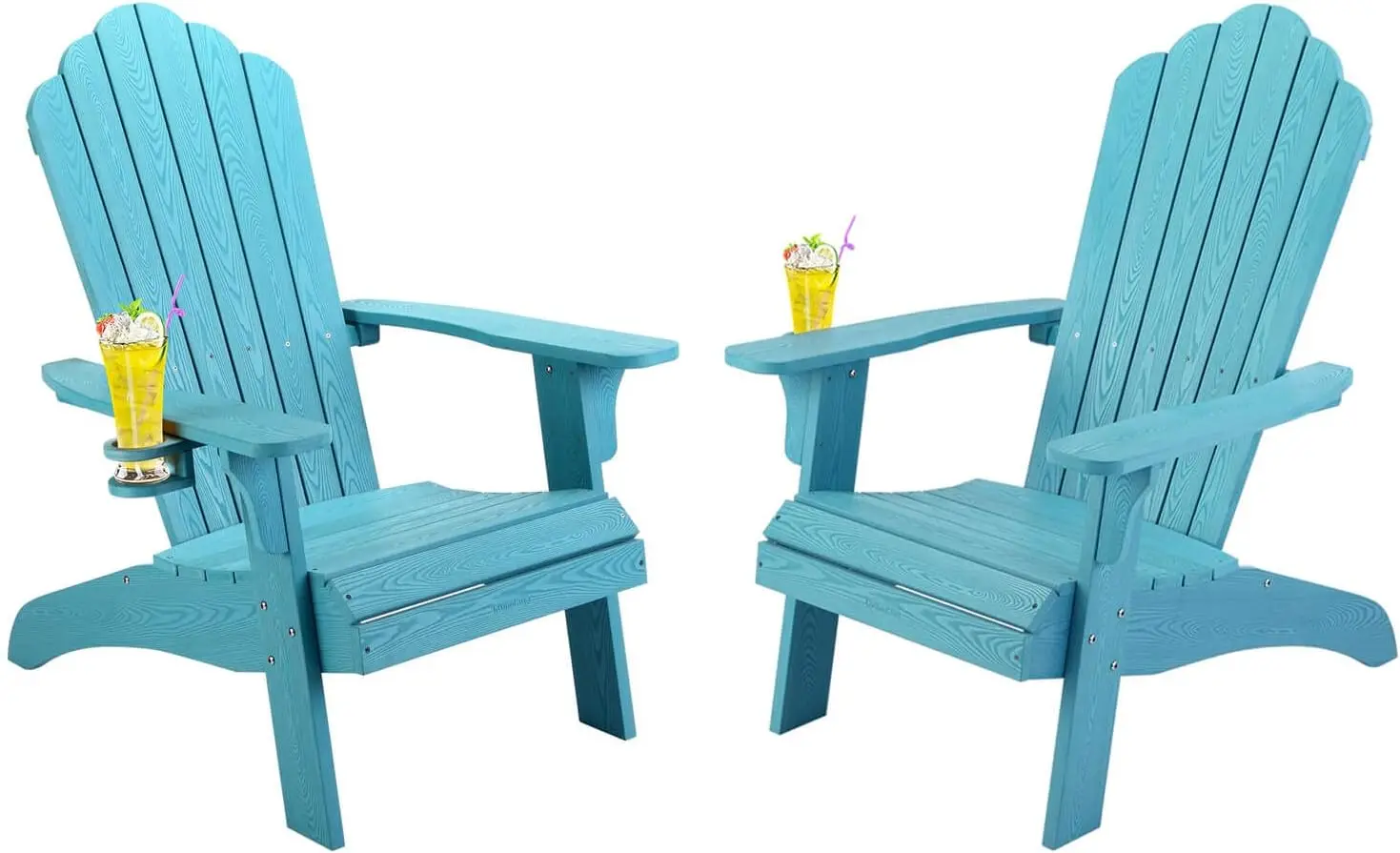 Oversized Adirondack Chair Set Of 2, Adirondack Chair Weather Resistant With Cup Holder, Imitation Wood Stripes, Easy To