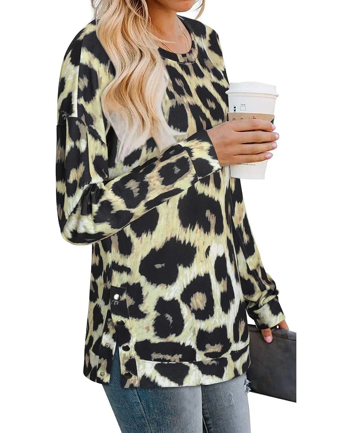 Autumn And Winter New Leopard Print Pullover Top For Women's Round Neck Long Sleeved Hoodie