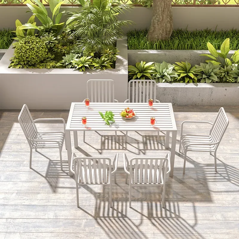 New Chinese Style WPC Patio Dining Set Outdoor Garden Preservative Wood Leisure Table and Chairs for Terrace Courtyard