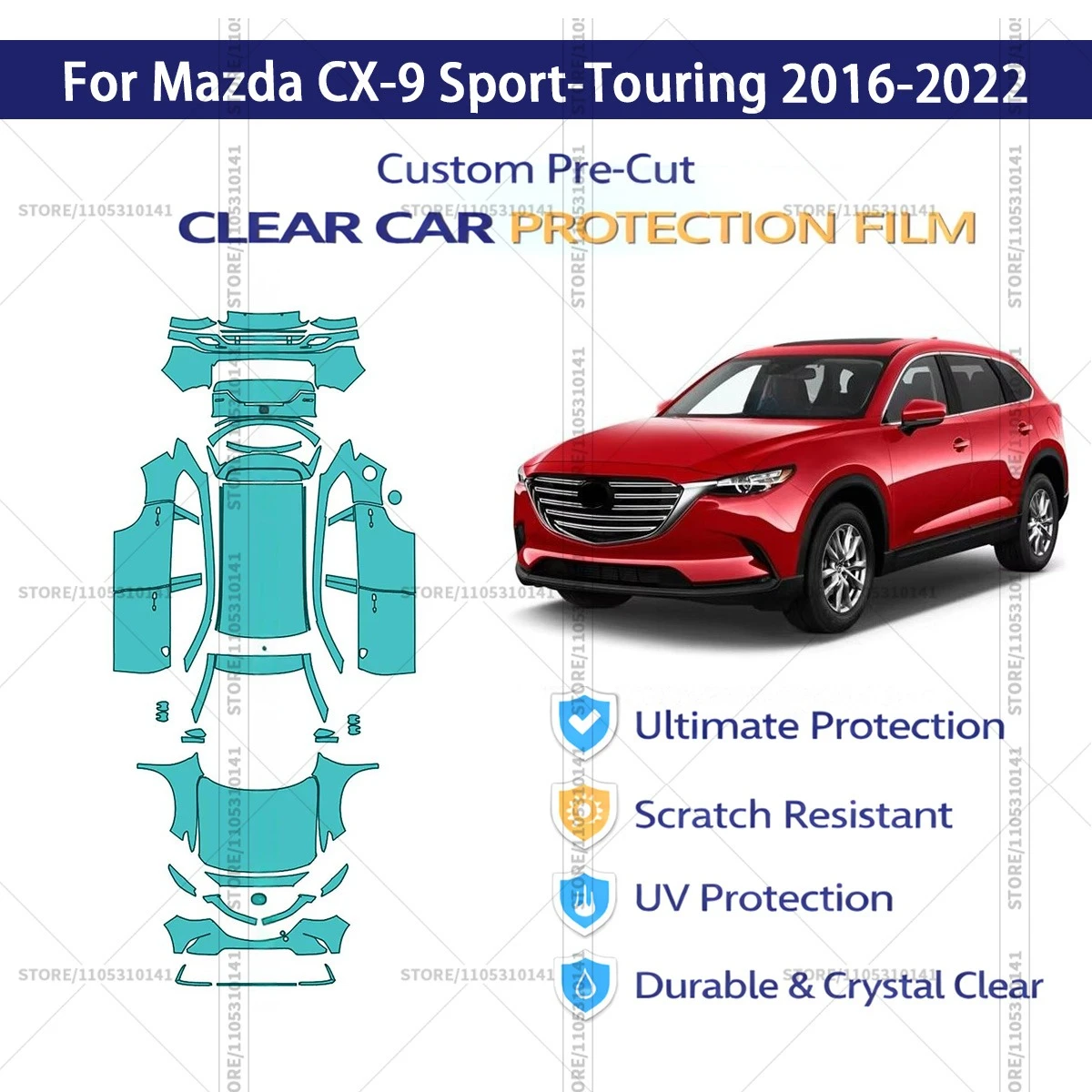 

Предварительно нарезанная прозрачная защитная пленка PPF для автомобиля, полная защита кузова для Mazda CX-9 Sport-Touring 2016-2022