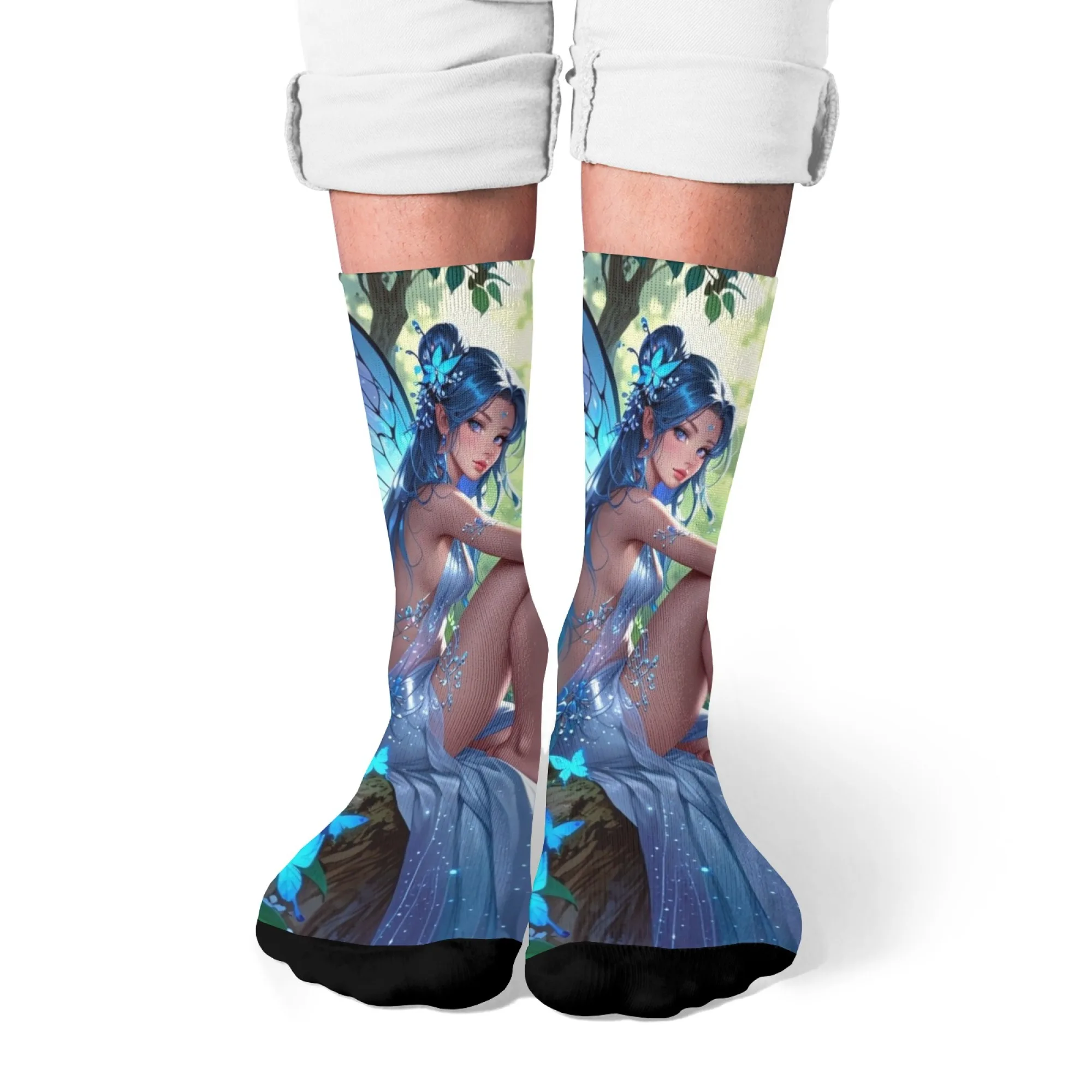Ein Paar lässige Socken im Anime-Stil mit Feenmuster, Harajuku, Retro-Street-Style, märchenhafter Stil, Crew-Socken, Unisex, Party-/Urlaubsgeschenk