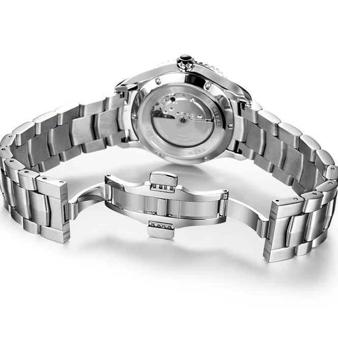 I&W Orologi di lusso da uomo 41mm Orologio da polso meccanico automatico 50M Cinturino in acciaio luminoso impermeabile Lunetta in acciaio zaffiro