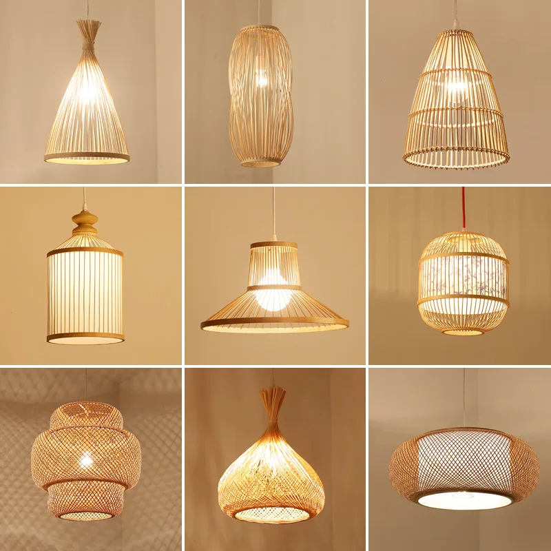 

Birdcage Bamboo Pendant lamp Rattan Chandeliers Café Chinese Restaurant Lighting Retro lanterns Hand Knitting E27 base 90-260V