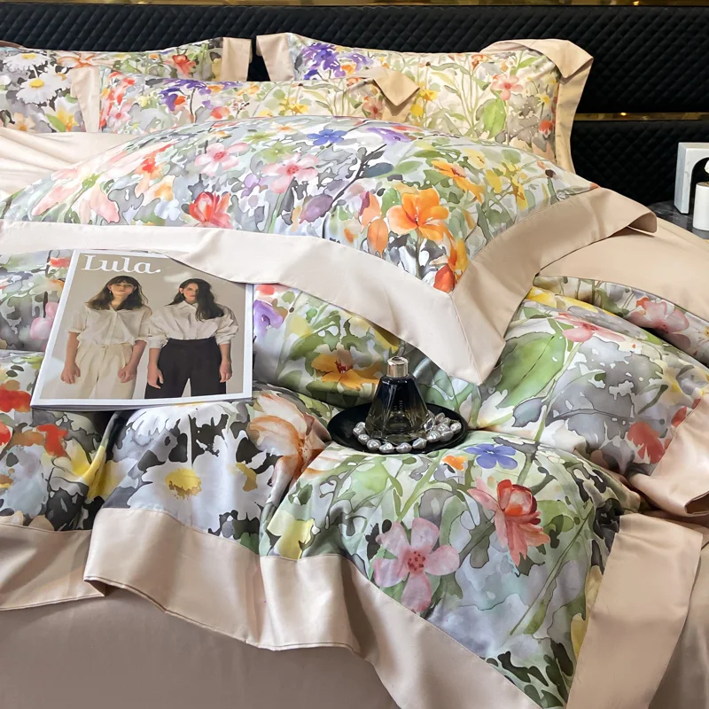 

Floral Print 600TC Egyptian Cotton Bedding Queen King Comforter Cover Soft Duvet Cover Set Flat/Fitted Bed Sheet Pillowcases