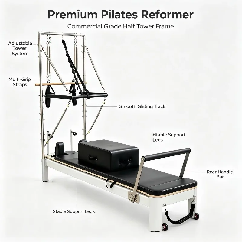 YTTIN Premium Commercial Pilates Semi High Reformer Aluminum Alloy Korea Spring Microfiber Leather Anti Abrasion