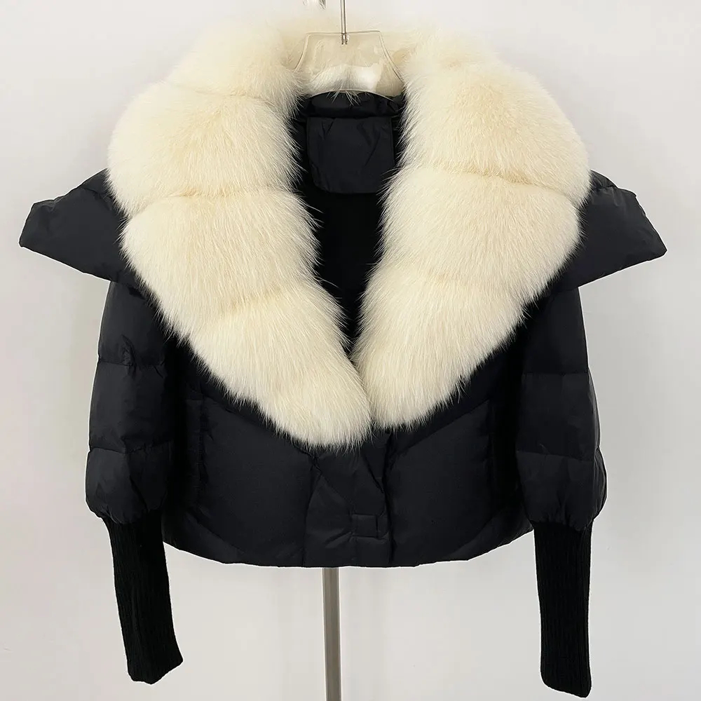

2025 Women White Duck Down Coat Winter Real Natural Fox Fur Collar Puffer Jacket Thick Warm Casual Outerwear Short Fur Jacket