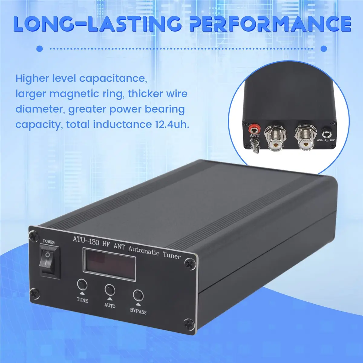 Dynamic ATU-130 1.8‑50MHz 200W Micro-Shortwave Automatic Antenna Tuner 10‑15VDC Organic Light Emitting Diode Display
