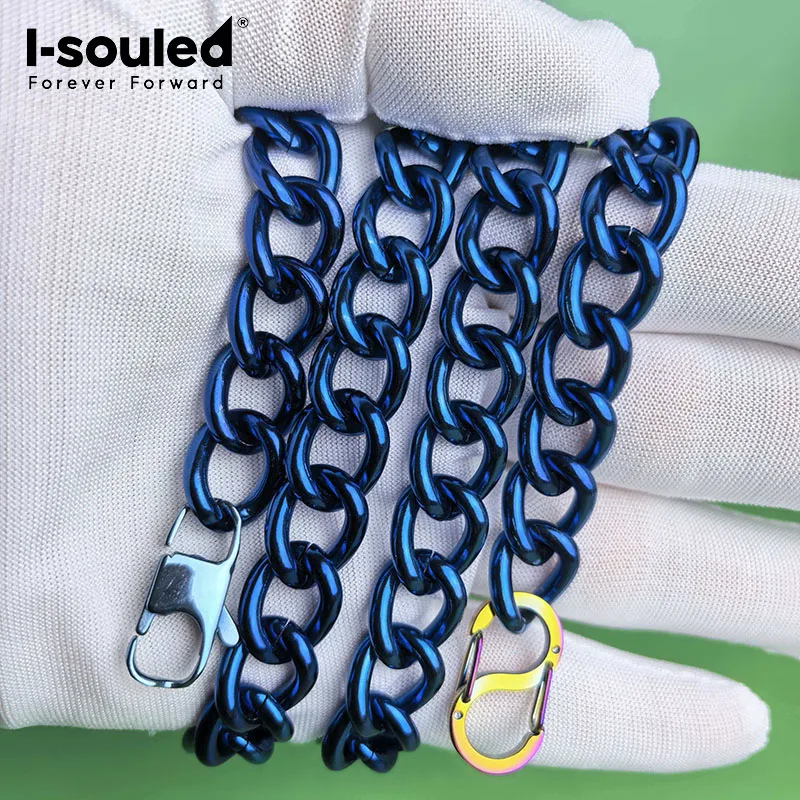 12mm TA1 pure titanium polished anodized men's hip-hop trendy blue copper twisted chain necklace