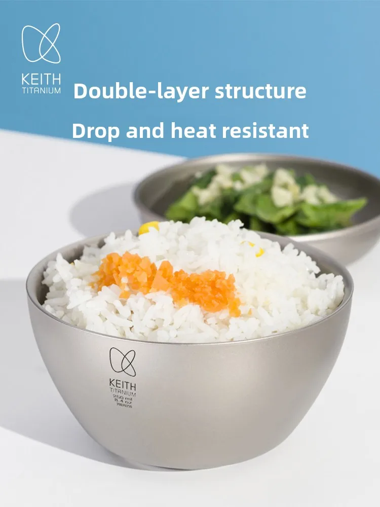 

Portable Double Layer Pure Titanium Bowl Heat Insulation Anti-Scalding Titanium Bowl Home Outdoor Titanium Tableware