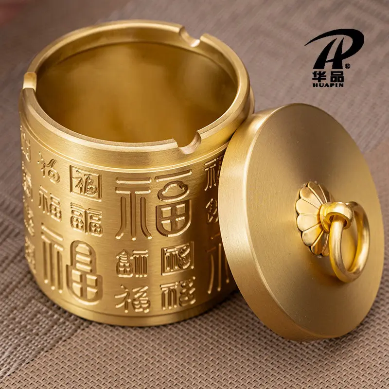 

Real copper ashtray with lid anti-fly ash smoke smell brass high-grade car car office home exquisite ornament