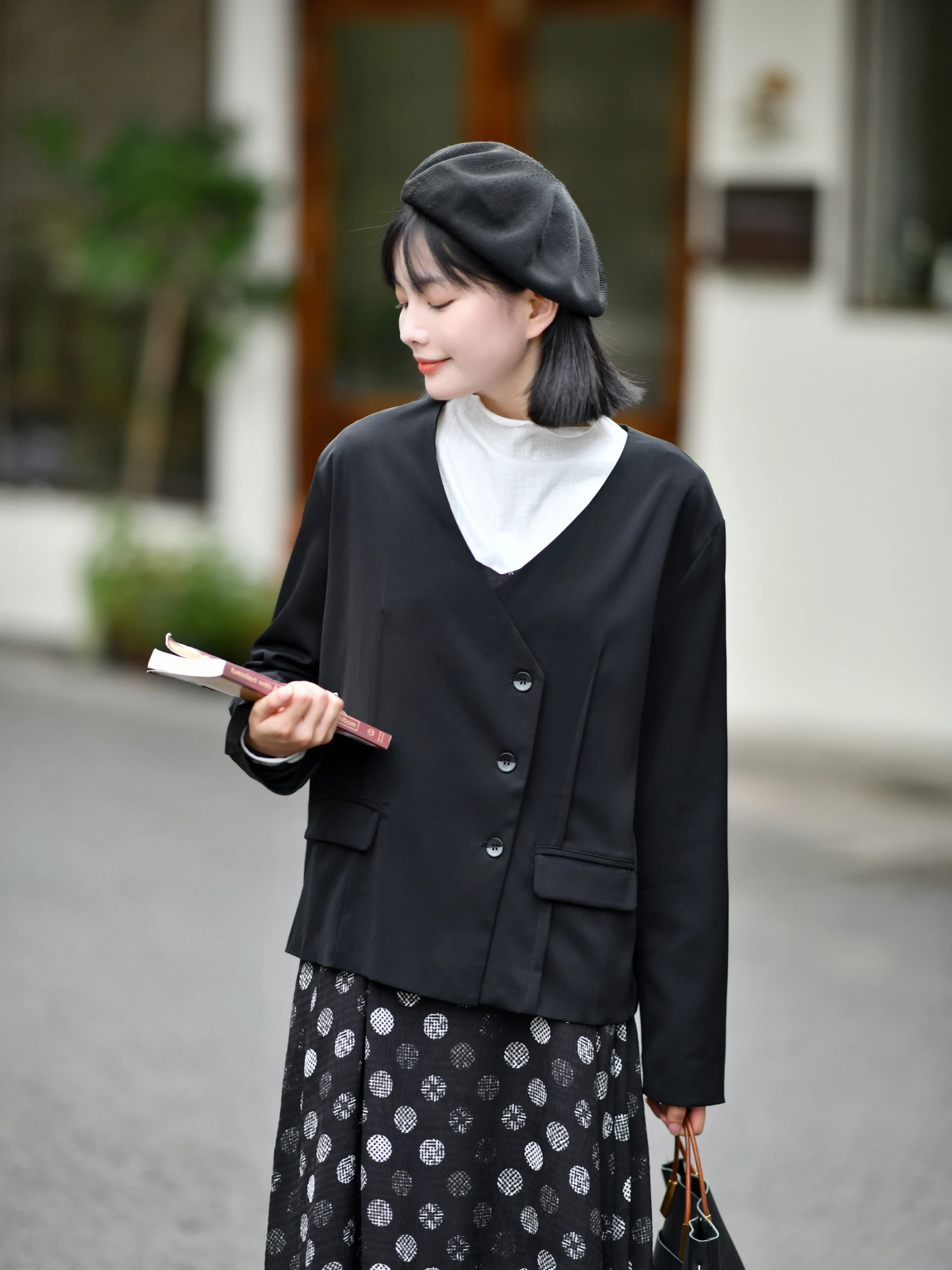 

Bla V-Ne ort Suit Jaet Women's Casual Loose Sle Faion Outerwear Spring Autumn New ArrivalLAN Original Design