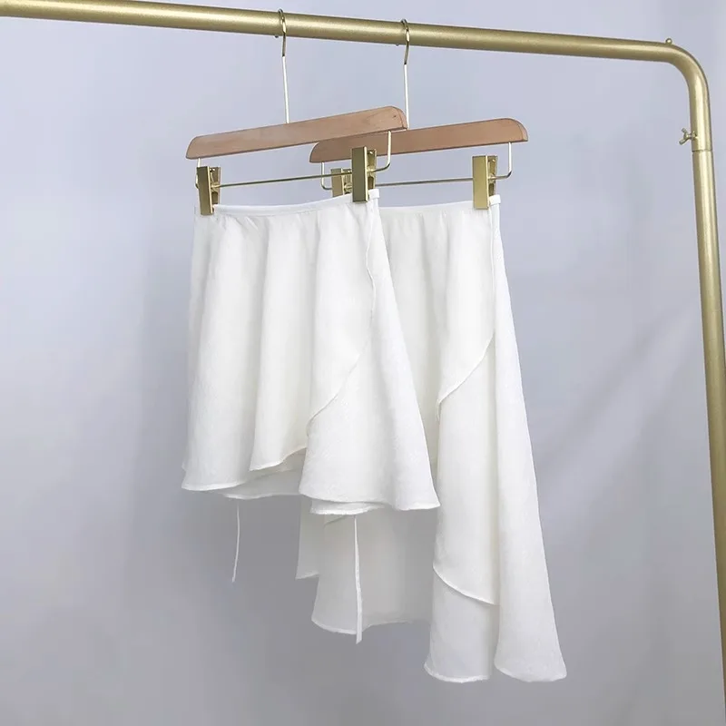 Ballet Gauze Skirt, White Lace Up Embossed Half Body Dance Practice Skirt, One-Piece Lace Up Gauze Skirt