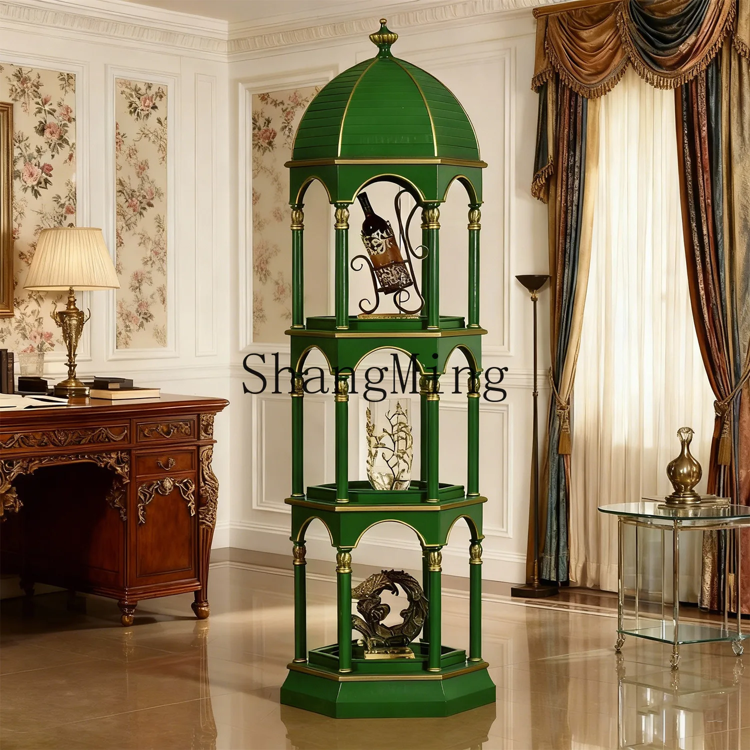 SM solid wood shelf, floor-to-ceiling flower stand, creative bird cage display stand, wine cabinet display case