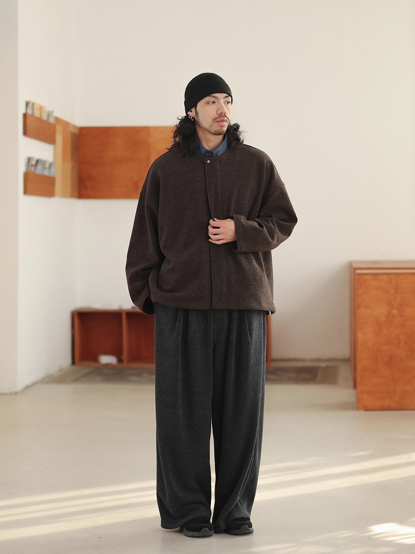 

Пальто Noears Early Spring Thiened Long Sve Jaet свободного кроя в стиле ретро, коричневого/кофейного цвета, с отложным воротником, из шерстяного материала