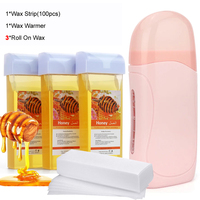 Honey Epilatory Waxing Kit Depilatory Roll on Wax Hair Removal Kit Heater Machine with Refillable Wax &100PCS Waxing Papers