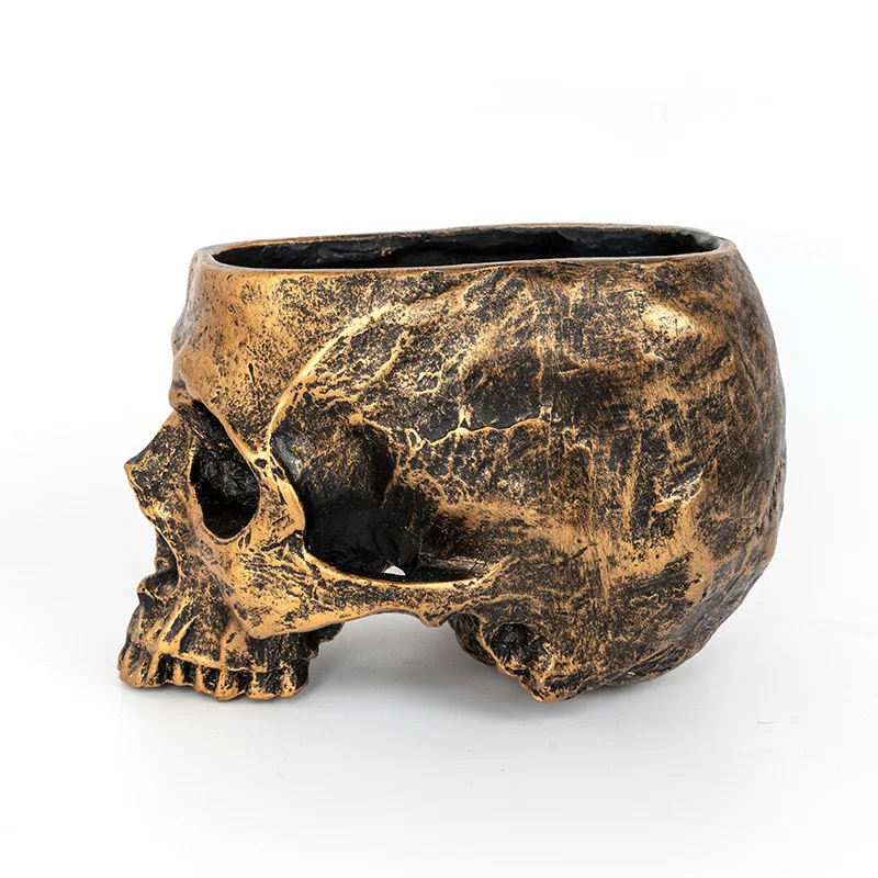 Home Decoration Resin Movie Set Props Bronze Flower Pot Skull Halloween Pastoral Style