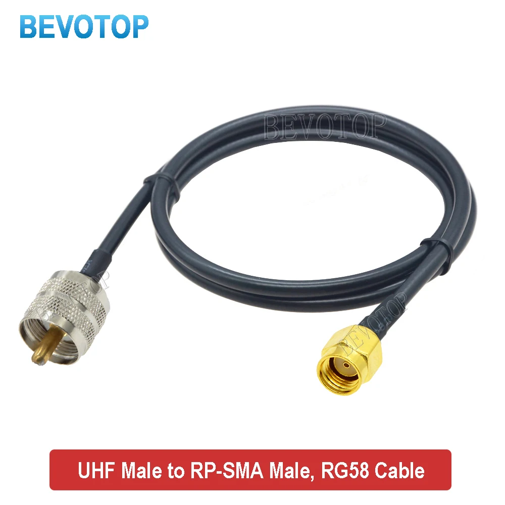BEVOTOP RG58 Cable UHF Male PL259 Plug to RP-SMA Male RF Adapter Pigtail 50 Ohm Coaxial Extension Cord Jumper 10CM~30M