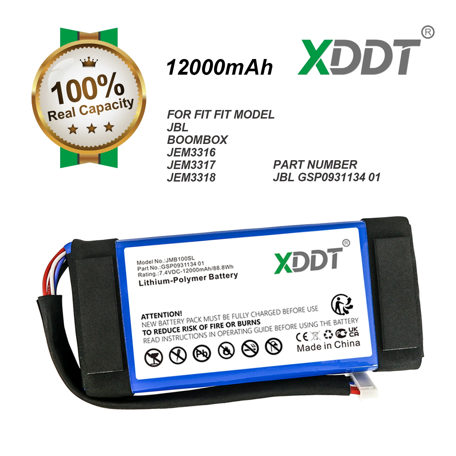 Batterie de haut-parleur 7.4V 10000mAh 12000mAh GSP0931134 01 pour JBL Boombox, JEM3316, JEM3317, JEM3318, Boombox 1 + outil et cadeaux