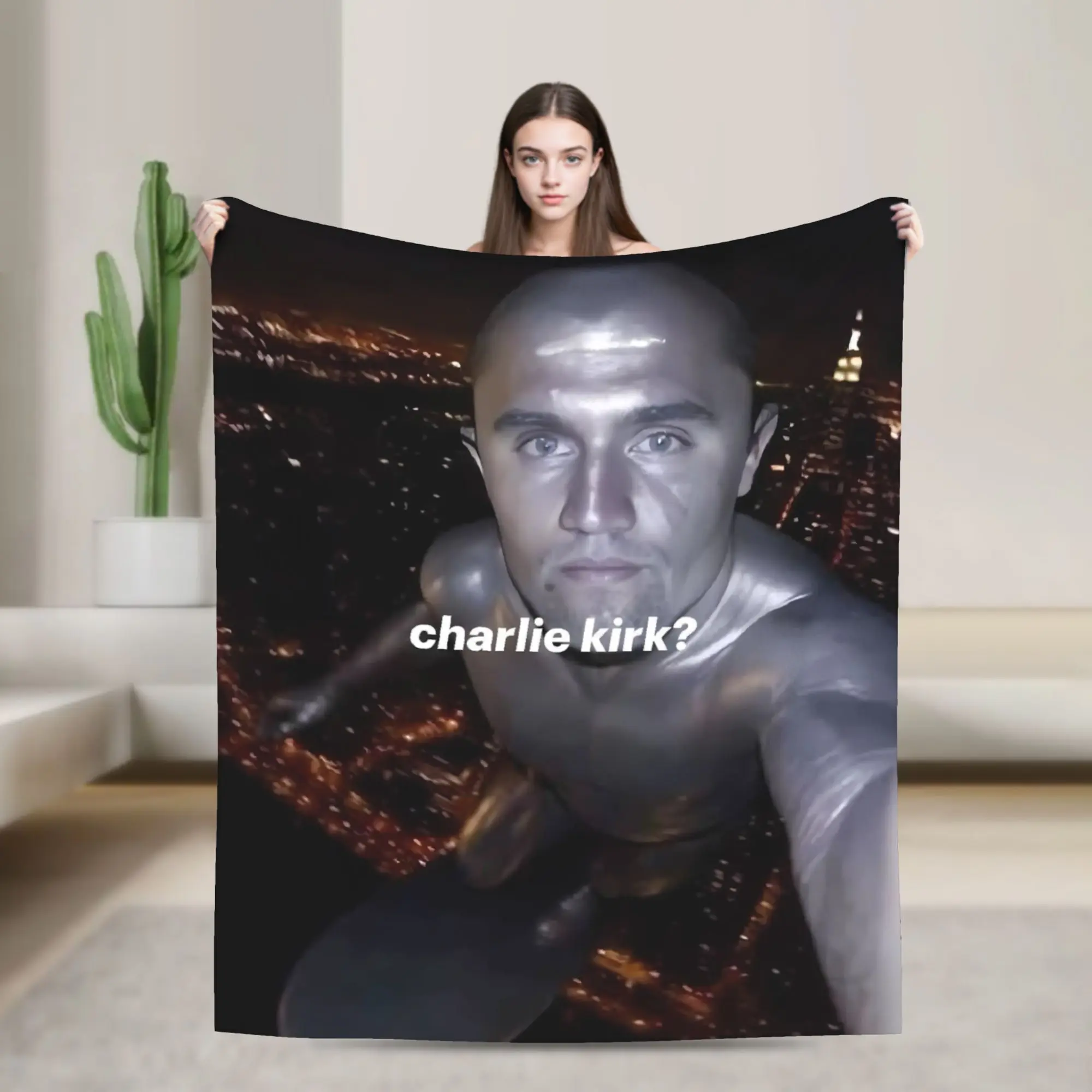 Warm Blanket Decorative Charlie Kirk Red Tung Brainrot Throw Blanket Flannel Bedspread For Living Room Fluffy Sofa Bed Cover