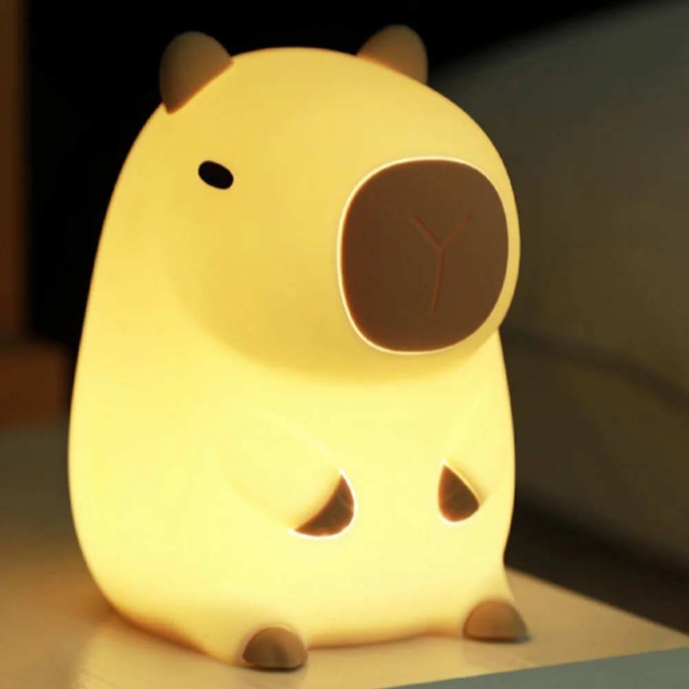 Cute Silicone Capybara Night Light USB Rechargeable Animal Touch Bedside Sleep Lamp 2 Gear Dimmable Nightlight Children's Gift