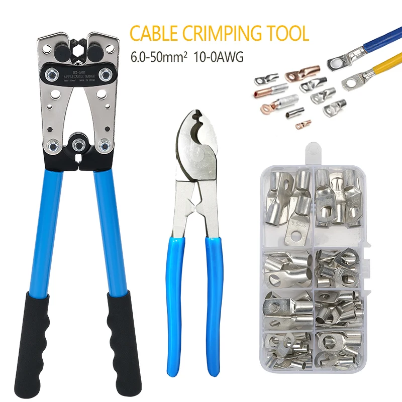 HX-50B Crimping Plier 6-50mm AWG 1-10 Cat Auto Copper Ring Bare Cable Battery Terminals Lug Crimping Tool Cable Terminal Plier