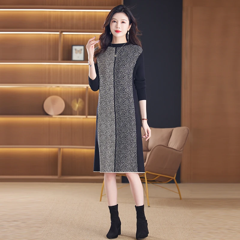

2023 New Fashion Knitted Sweater Dress Women's Autumn Versatile Long Sleeve Loose Fit Casual Vacation Warm Vestidos