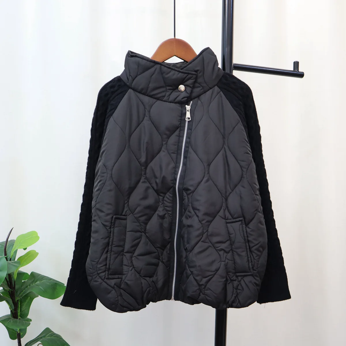 KUSAHIKI 2023 Autumn Winter New Stand Neck Knitted Sweater Patchwork Parka Coat Fashion Ziipper Causal Warm Parkas Jacket