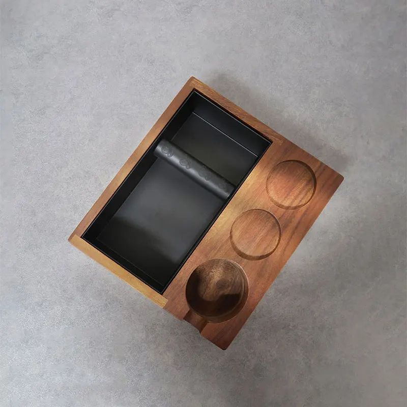Wooden Coffee Organizer Box Coffee Tamper Distributor Portafiler Stand Station Espresso Coffee Knock Box
