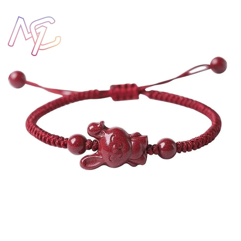 Luxury Red Cinnabar Chinese Zodiac Bracelet Gemstone Bangle Real Natural Jewelry Women Accessories Energy Healing Gifts Trendy
