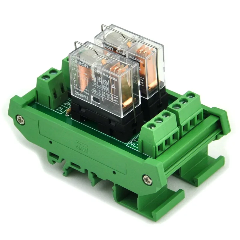 ELECTRONICS-SALON DIN Rail Mount AC/DC 12V control 2 SPDT 16Amp Pluggable Power Relay Module.