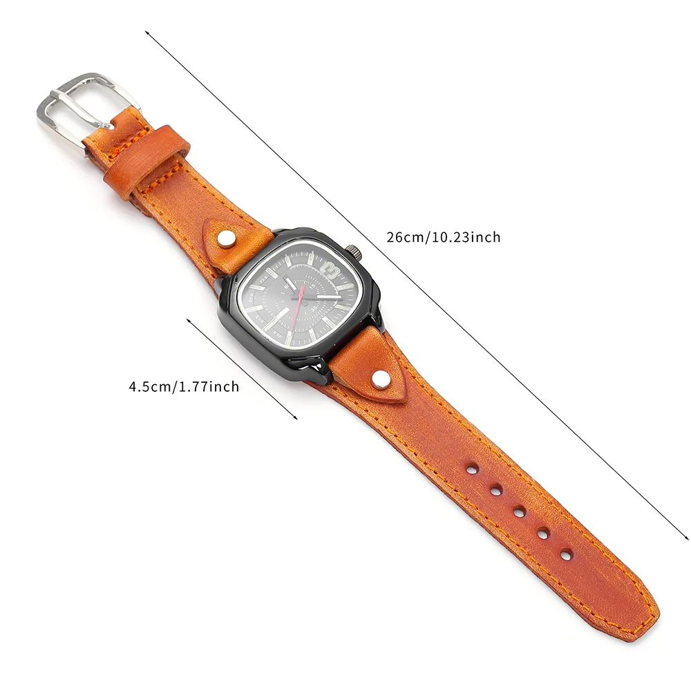 2025 Vintage Men's Quartz Watch with Genuine Leather Strap and Square Dial Clock Casual Wristwatch for Men - Image 6