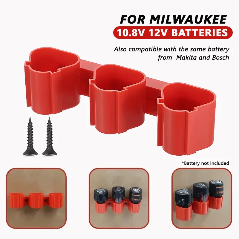 1/2 Wall-mounted Battery Holder, Warehouse Battery Storage and Protection for Milwaukee/Makita/Bosch 10.8V 12V Batteries