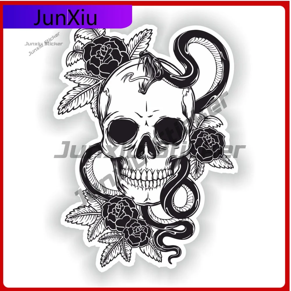 Skull with Snake Emblem Sticker Graphic Scratch-Proof Accessories and Decals Adventure Motorcycle Bumper Decoration Decal for Ca